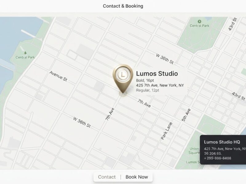 A stylised desaturated map showing the studio location.